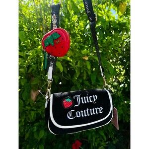 Juicy Couture Crossbody Black Terry Strawberry Bag NEW